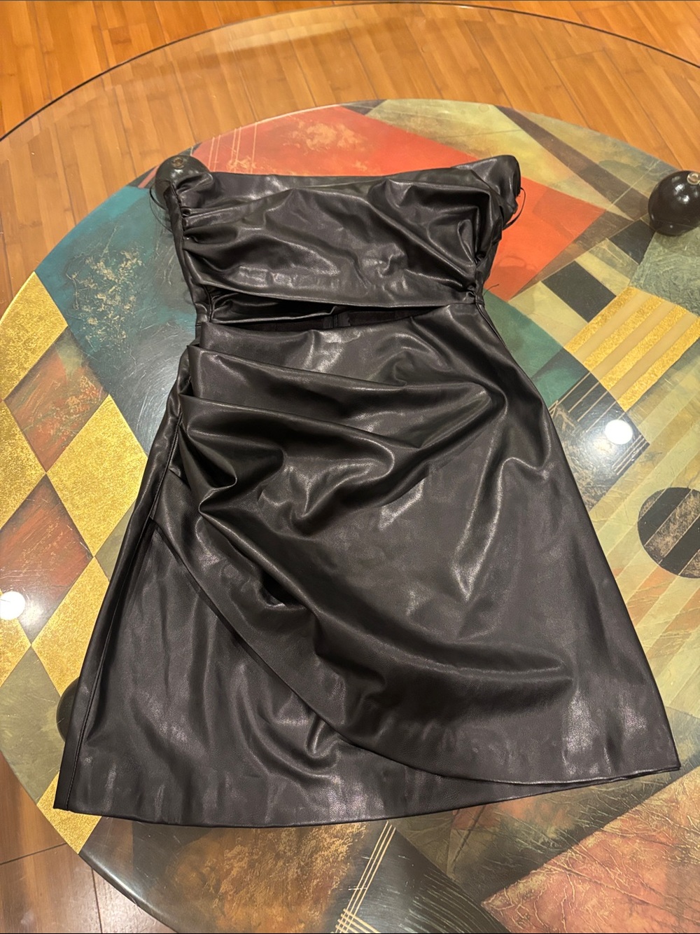Zara Strapless Faux-Leather Mini Dress in Black